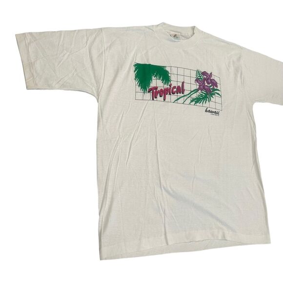 VINTAGE 80S HAWAII POLY TEES Tropical SINGLE STITCH T-SHIRT ADULT LARGE - Picture 2 of 9
